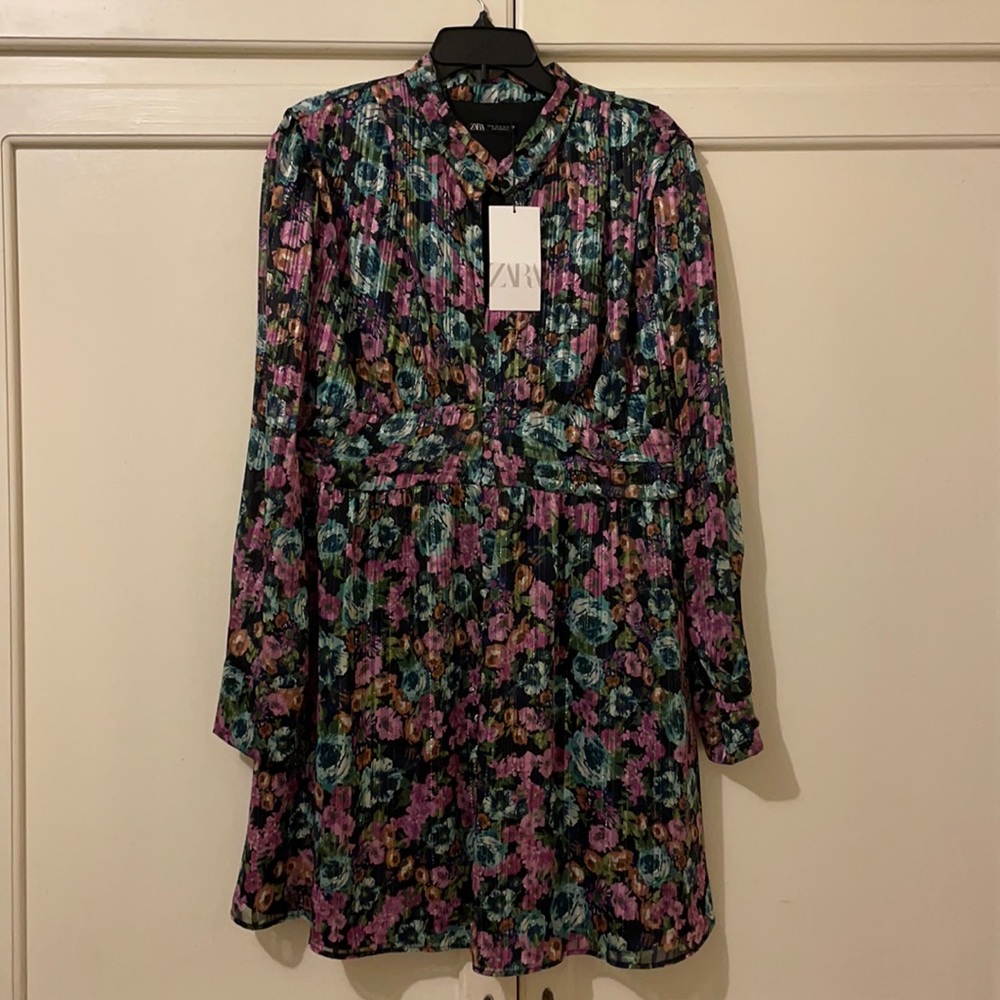 Zara Long Sleeve Shimmery Short Dress